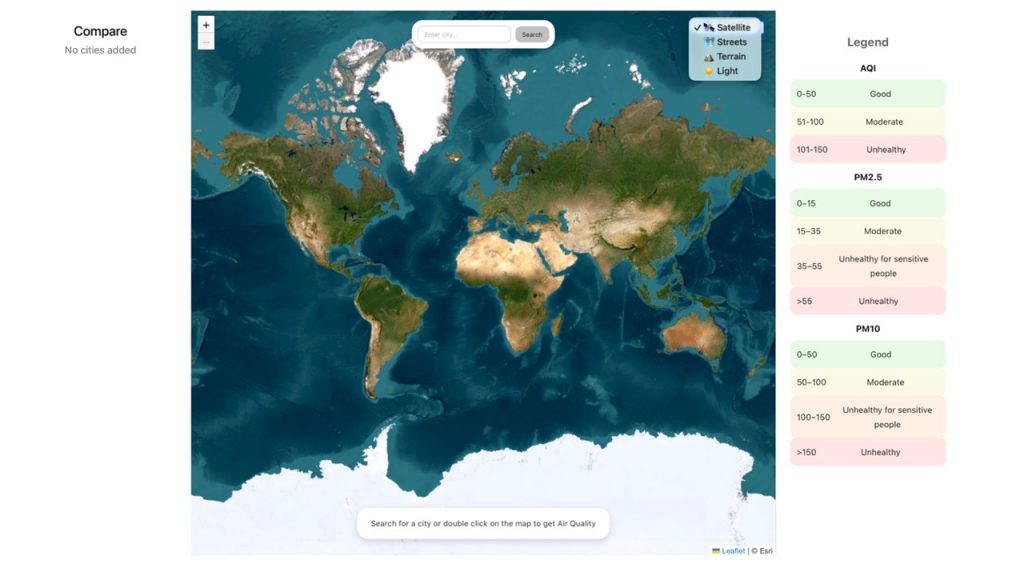 Screenshot of Air Pollution Comparator