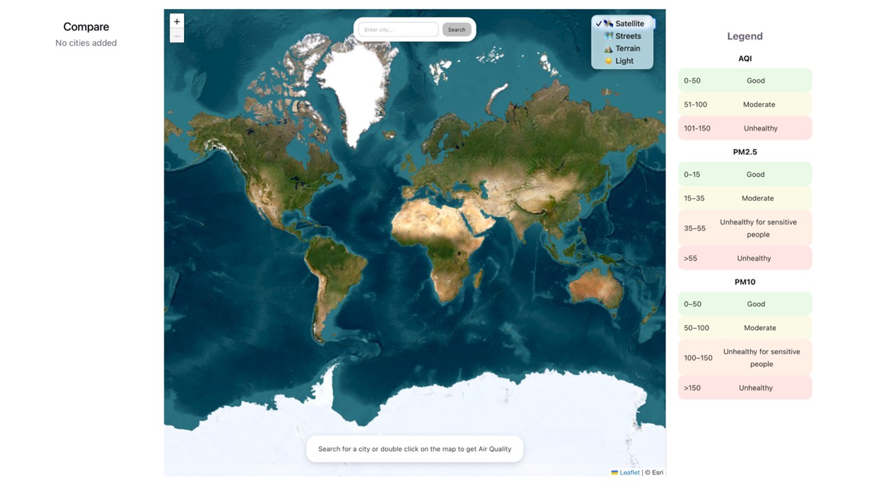 Screenshot of Air Pollution Comparator